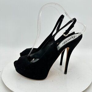 Gucci Women Size EU 38 US 8 Black Suede Slingback Strap Pump High Heel Shoes